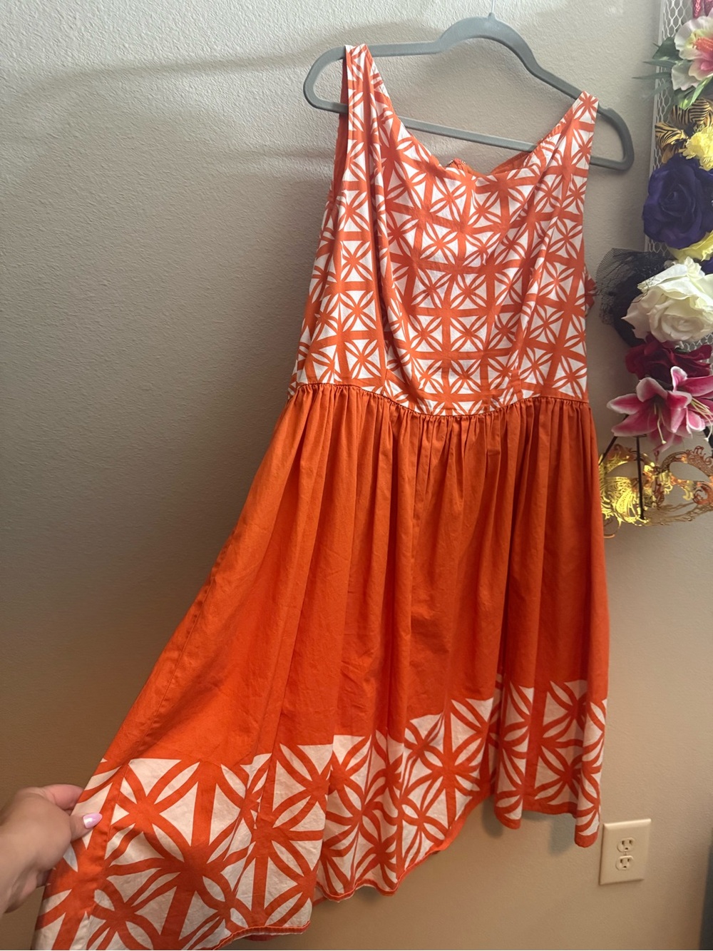 Orange Geometric Breeze Block Print Dress